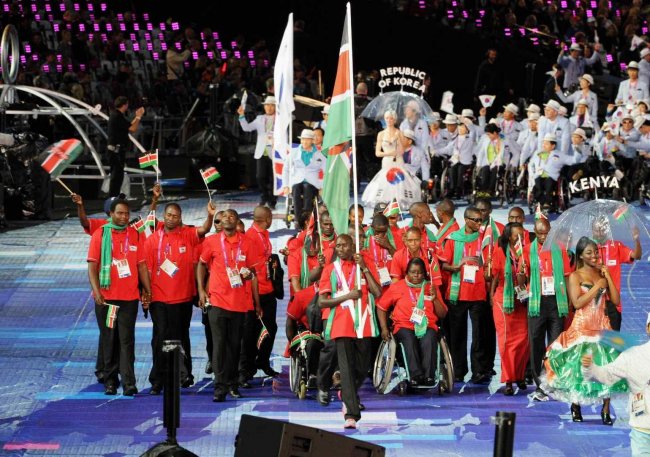 The Kenyan Paralympics team at the teams March past on Wednesday at the opening ceremony in London.